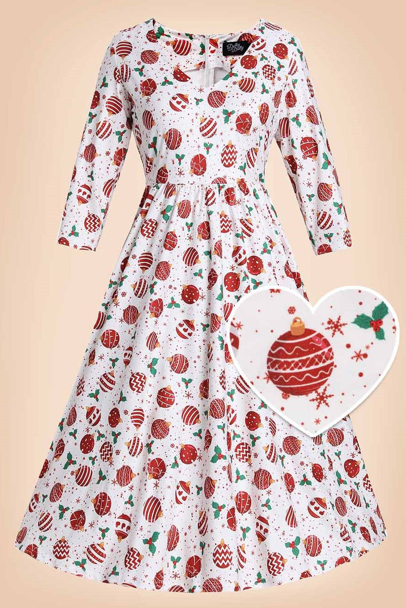 Front view of Billie Red Bauble Long Sleeved Dress