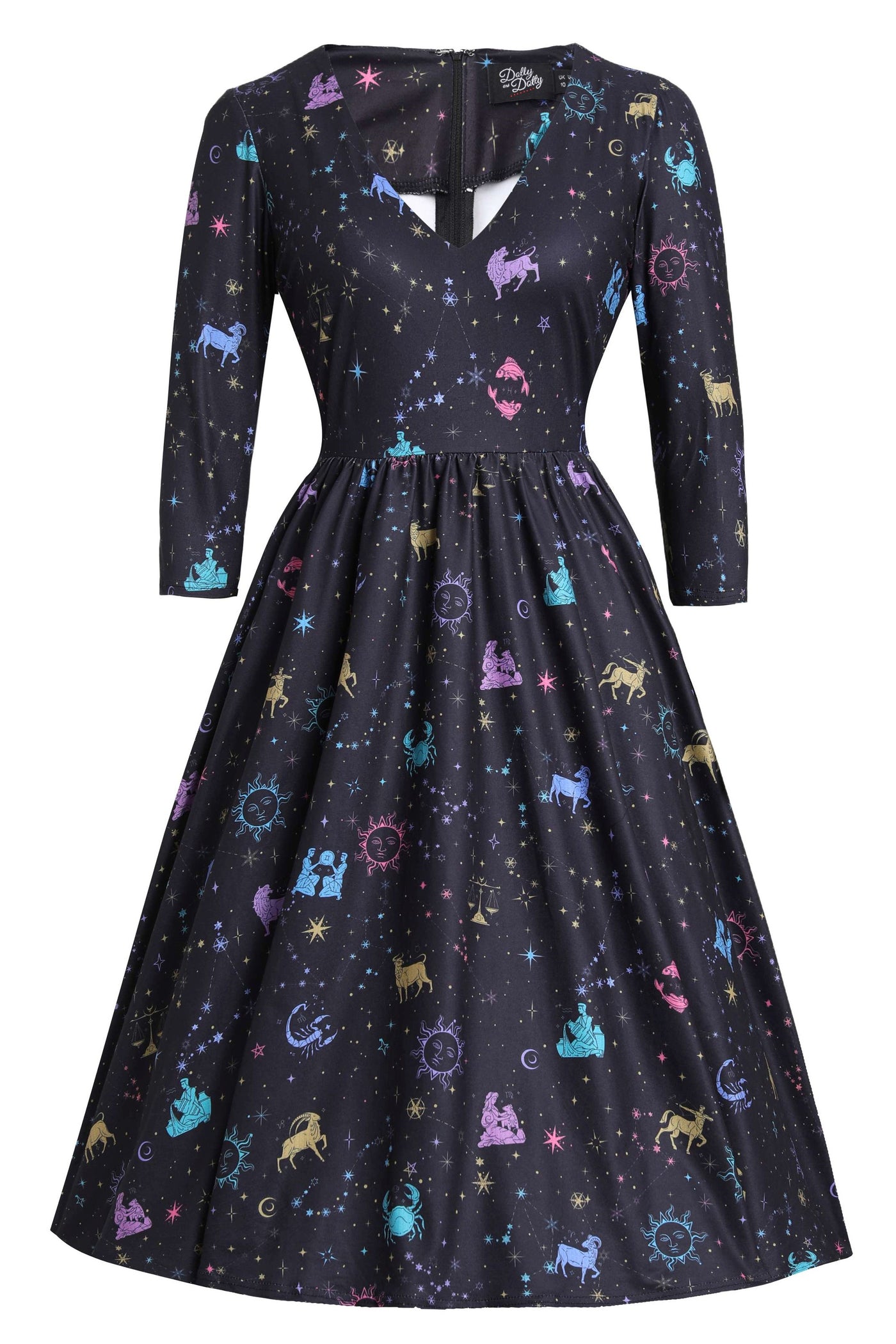 Front view of Billie Sparkly Horoscope Black Dress