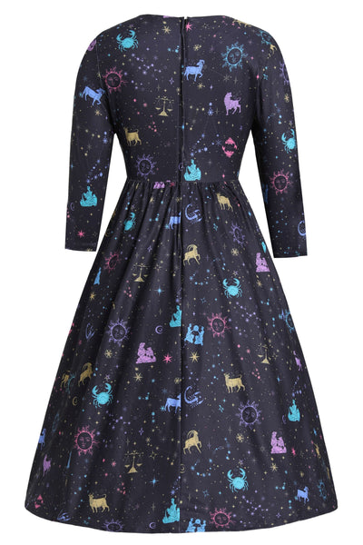 Back view of Billie Sparkly Horoscope Black Dress