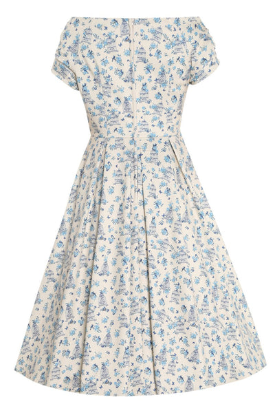 Back view of Bird Cage Off Shoulder Dress In Cream White