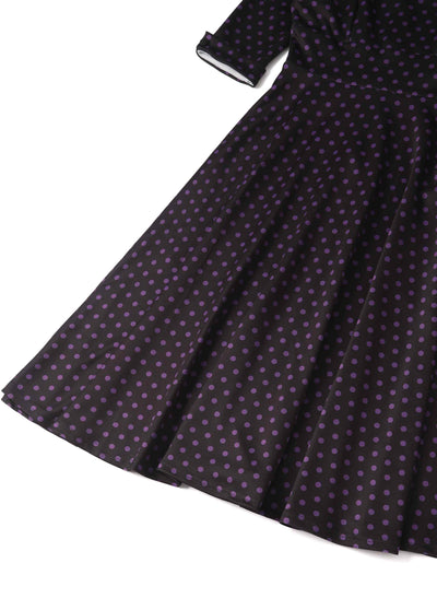  Black & Purple Polka Dot Midi Dress