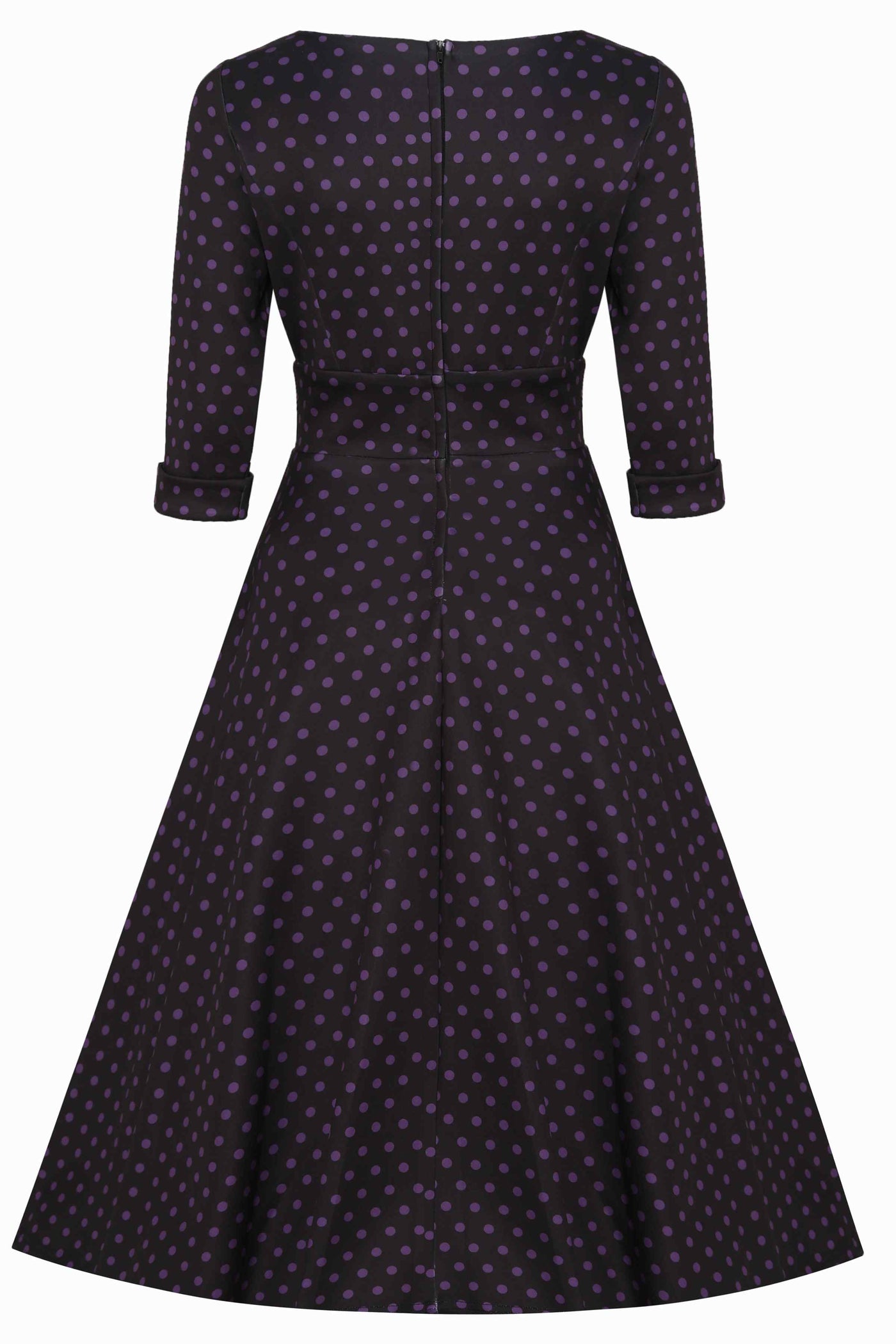  Black & Purple Polka Dot Midi Dress