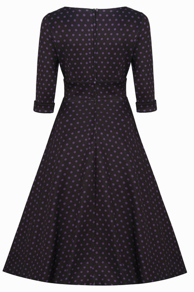  Black & Purple Polka Dot Midi Dress