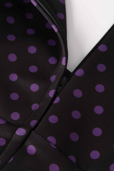  Black & Purple Polka Dot Midi Dress