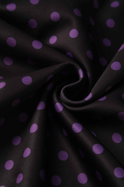 Black & Purple Polka Dot Midi Dress