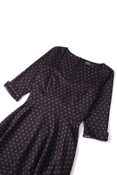  Black & Purple Polka Dot Midi Dress