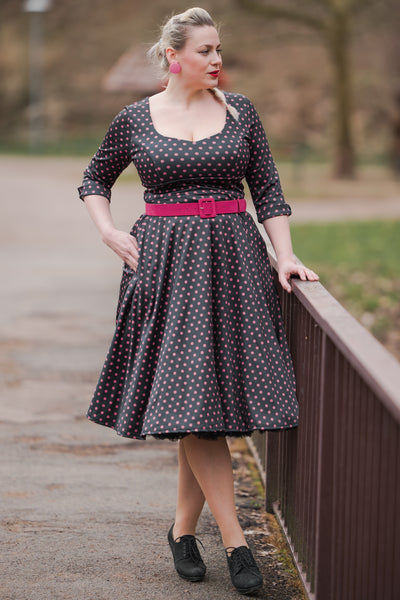 Black & Purple Polka Dot Midi Dress