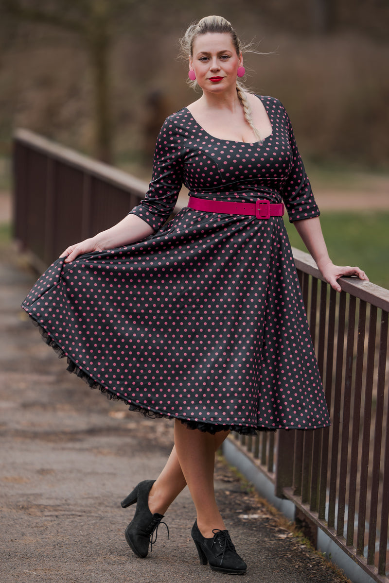 Black & Purple Polka Dot Midi Dress