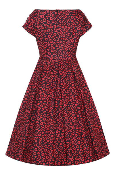 Back view of Black & Red Cheetah Print Off Shoulder Dress