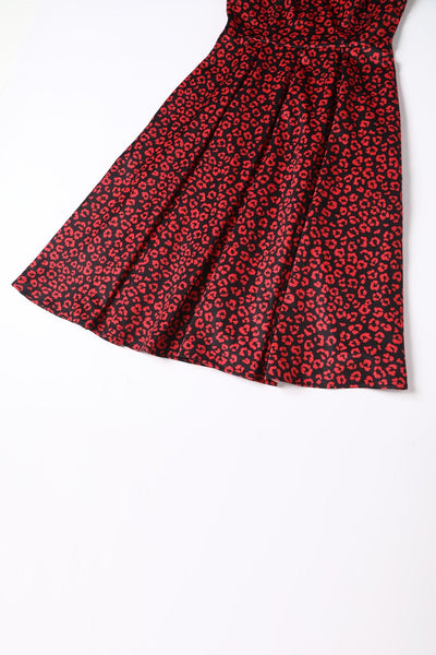 Close up view of Black & Red Cheetah Print Off Shoulder Dress