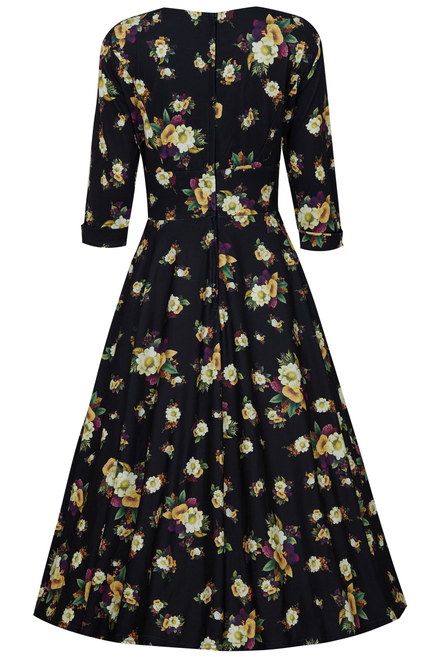Scarlette Black & Yellow Floral Mid Calf Dress