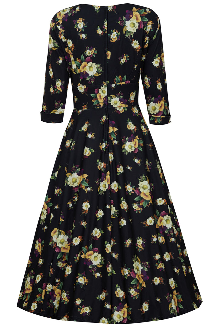 blue dress for baby girl Scarlette Black & Yellow Floral Mid Calf Dress