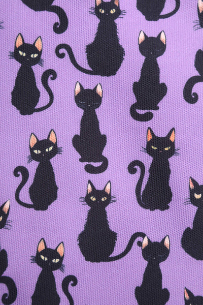Black Cat Print Shopping Bag in Purple