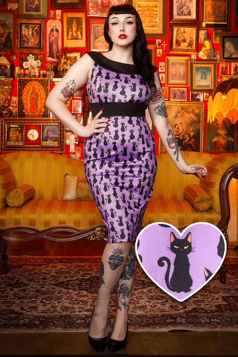 Quirky Black Cat Wiggle Dress Quirky Black Cat Wiggle Dress