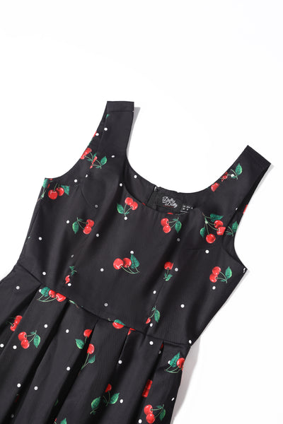 Black Cherry Retro Flared Dress In Cotton