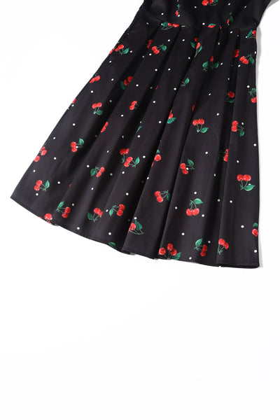 Black Cherry Retro Flared Dress In Cotton
