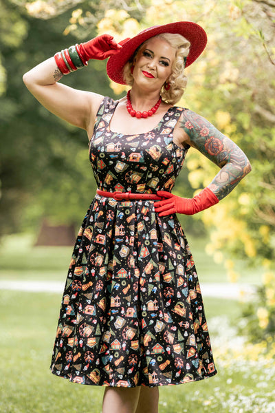 A model wearing a Christmas Fair Swing Dress