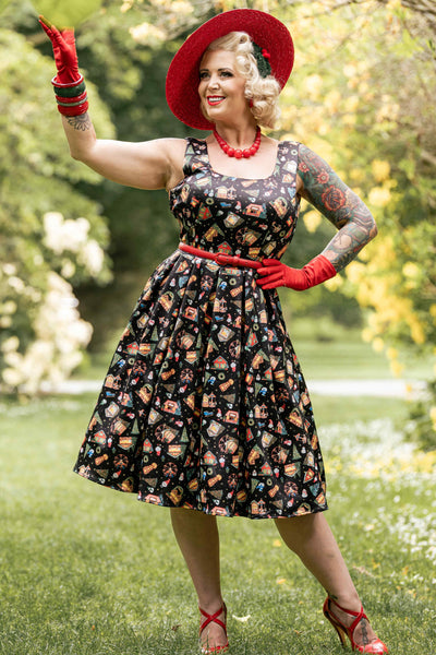 A model wearing a Christmas Fair Swing Dress