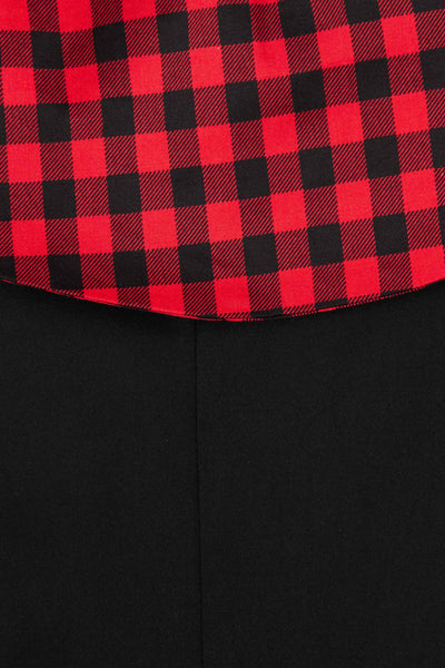 Close up view of Black Coat Dress With Red Check