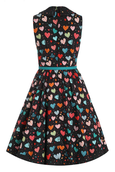 Back view of Black Colourful Heart Shirt Dress