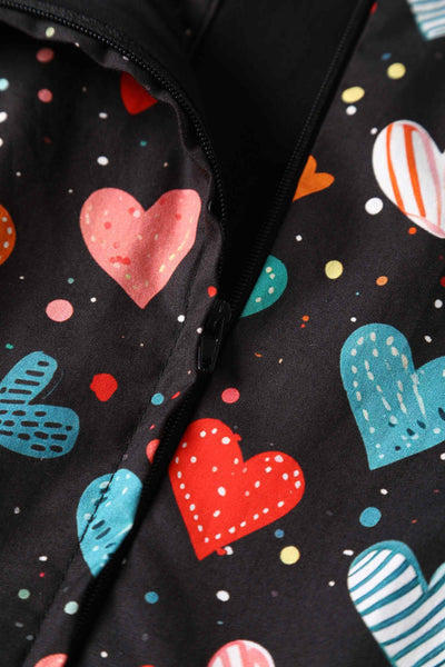 Close up view of Black Colourful Heart Shirt Dress