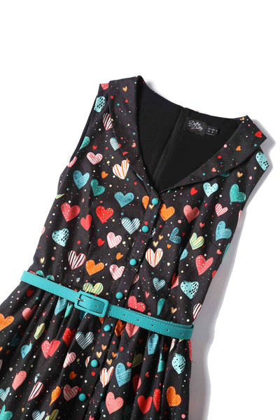 Close up view of Black Colourful Heart Shirt Dress