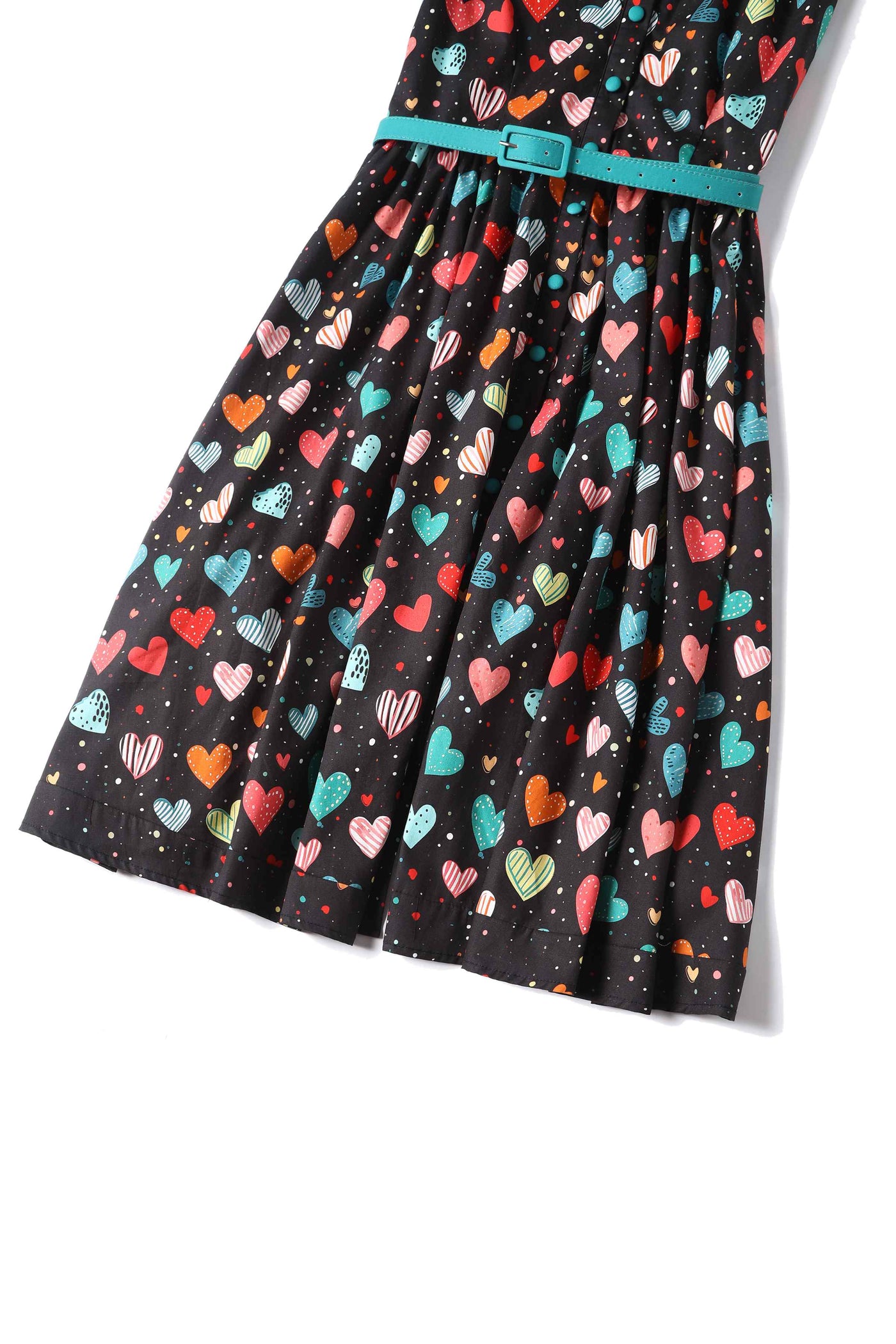 Close up view of Black Colourful Heart Shirt Dress