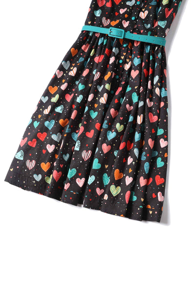 Close up view of Black Colourful Heart Shirt Dress