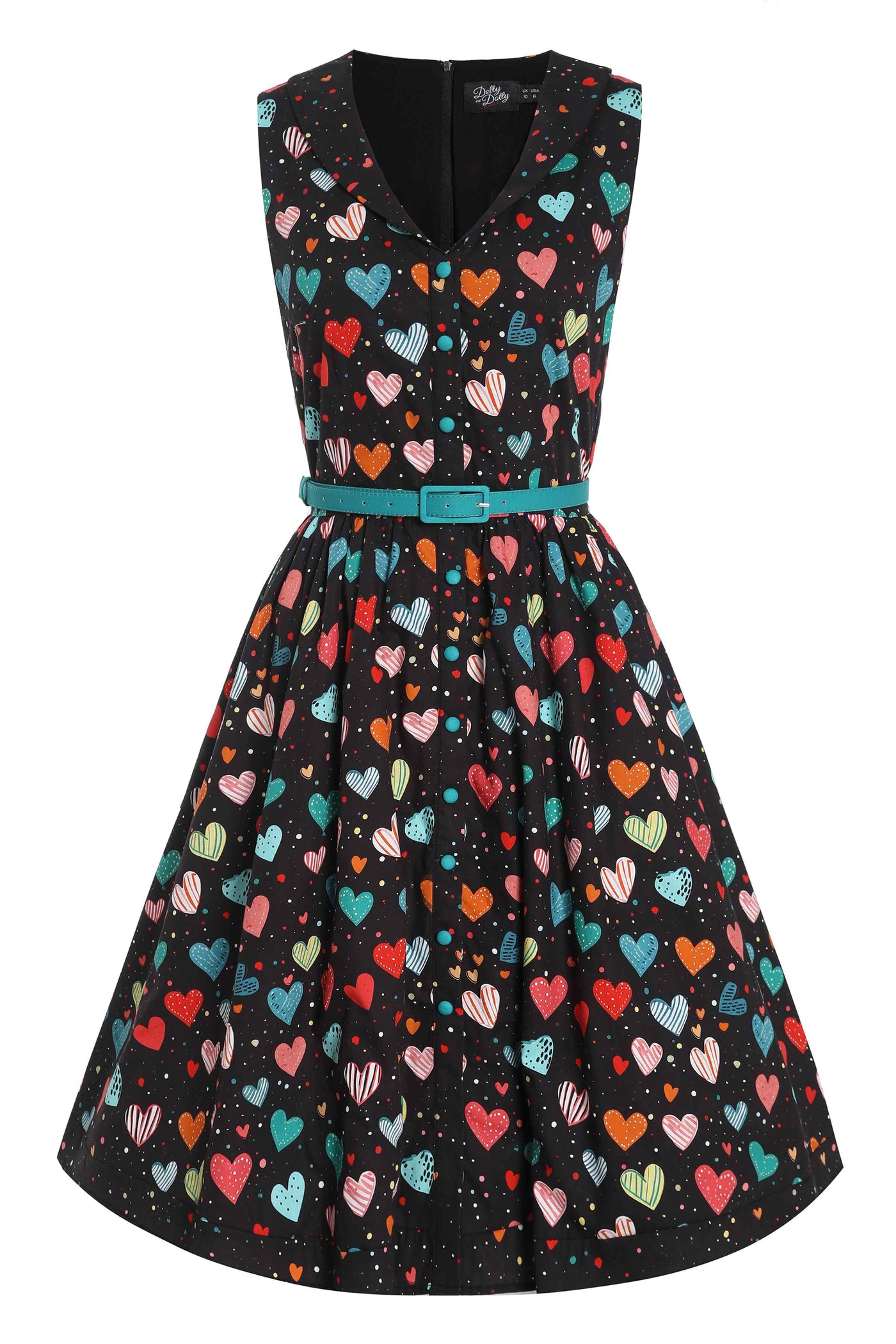 Retro Black Shirt Dress With Colourful Hearts