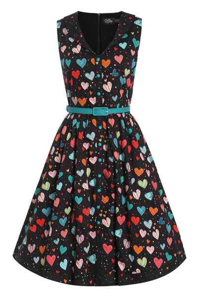 Front view of Black Colourful Heart Shirt Dress