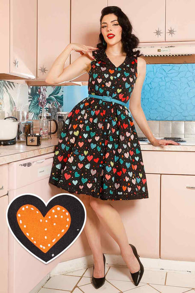 A model wearing a Black Colourful Heart Shirt Dress