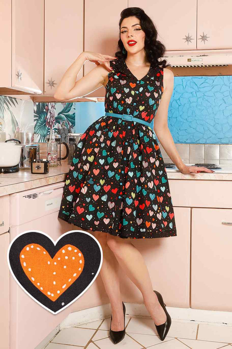 A model wearing a Black Colourful Heart Shirt Dress