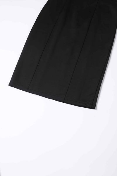 Close up view of Black Fitted Collar Dress