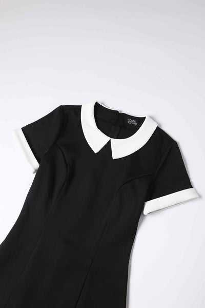 Close up view of Black Fitted Collar Dress