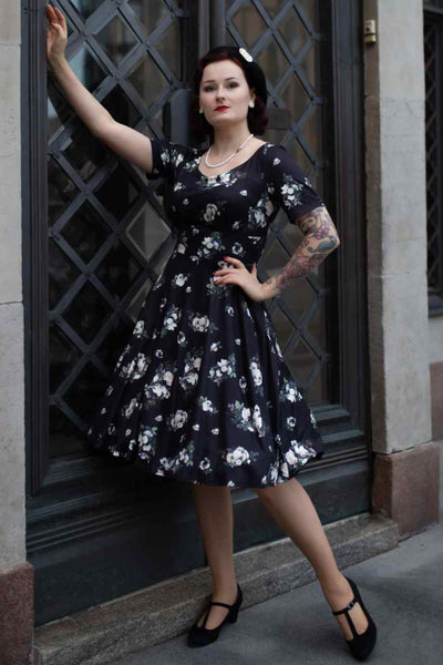 Black Floral Flared Dress