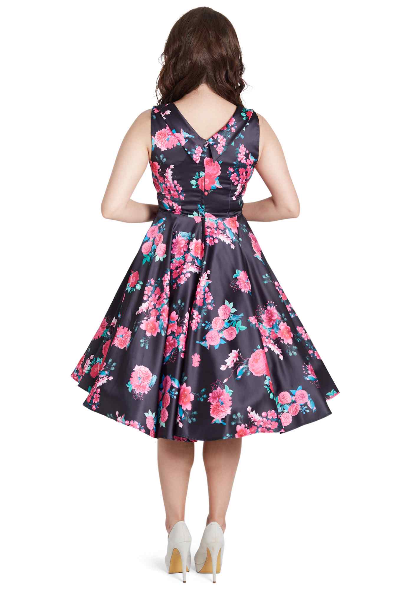 Black Floral Pleated Bust Dress