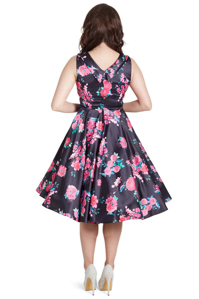 Black Floral Pleated Bust Dress