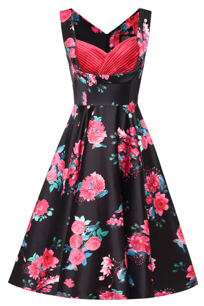 Grace Black Floral Pleated Bust Dress