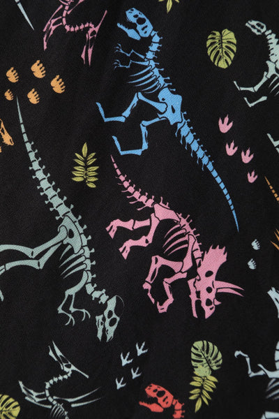 Black Glow Dinosaur Skeleton Fossil Print Close up