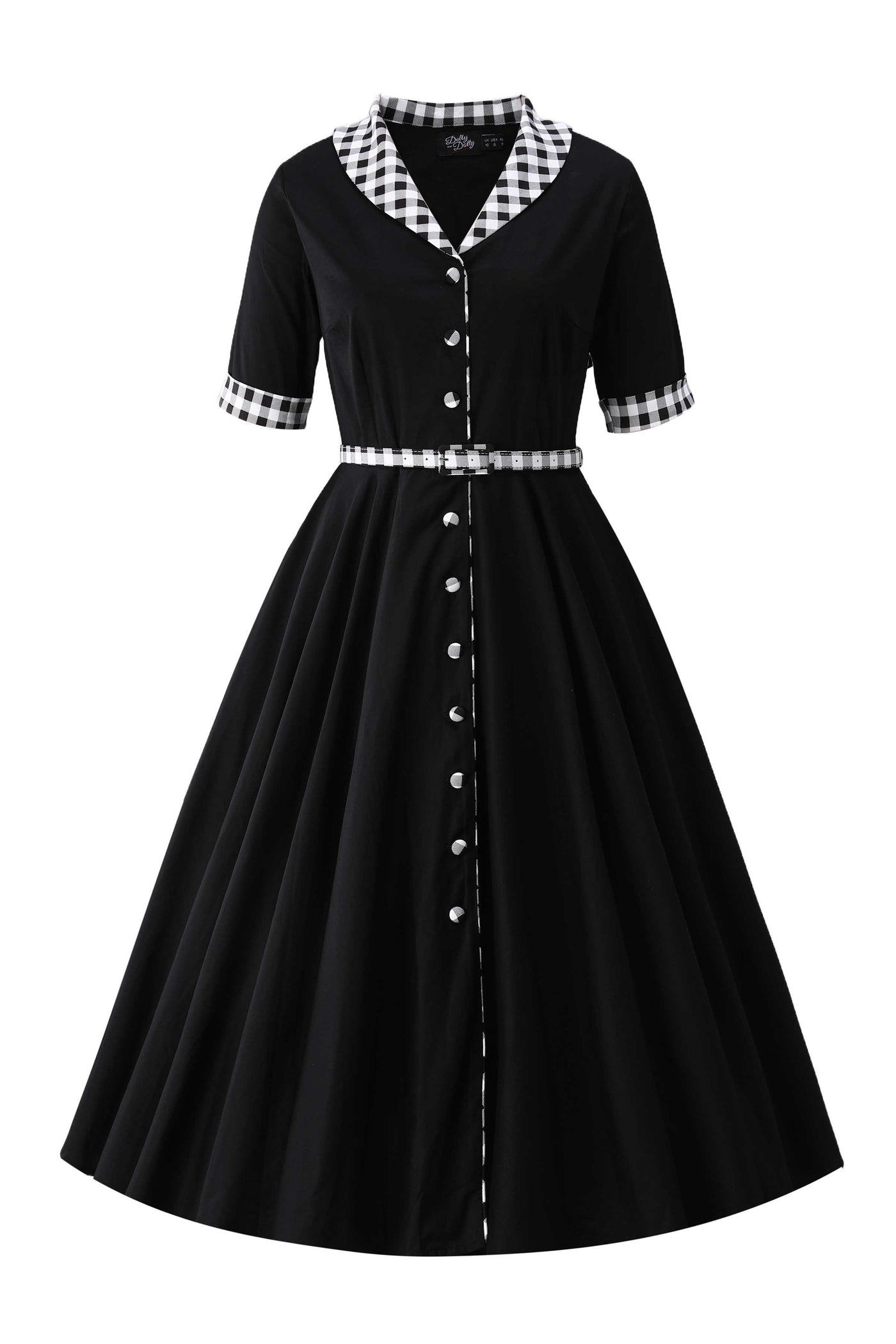 Front view of Mollie Black Full Circle Shirt Dress With Gingham