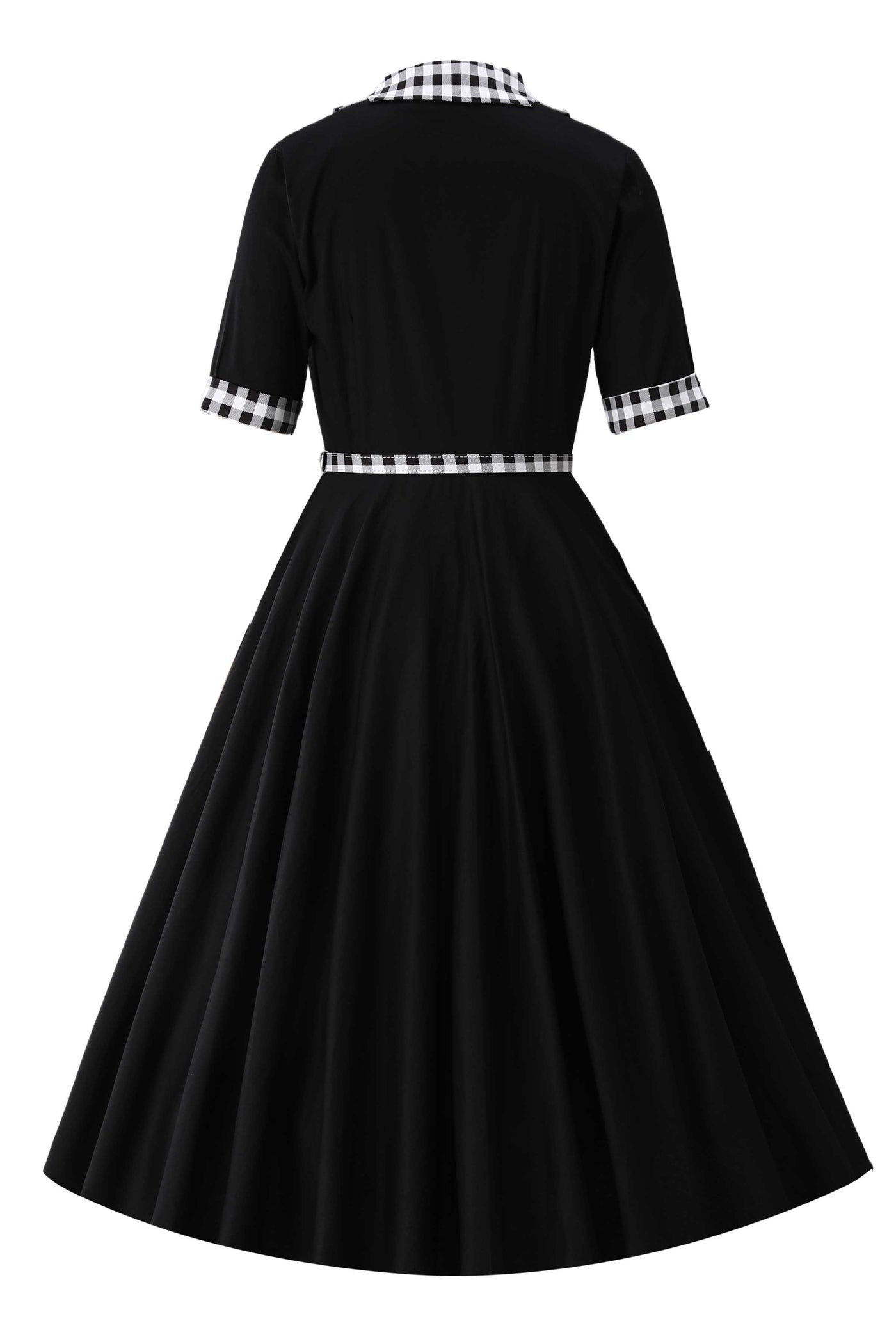 Back view of Mollie Black Full Circle Shirt Dress With Gingham