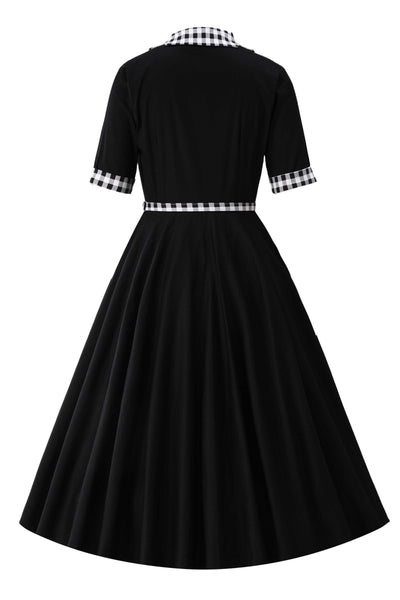 Back view of Mollie Black Full Circle Shirt Dress With Gingham