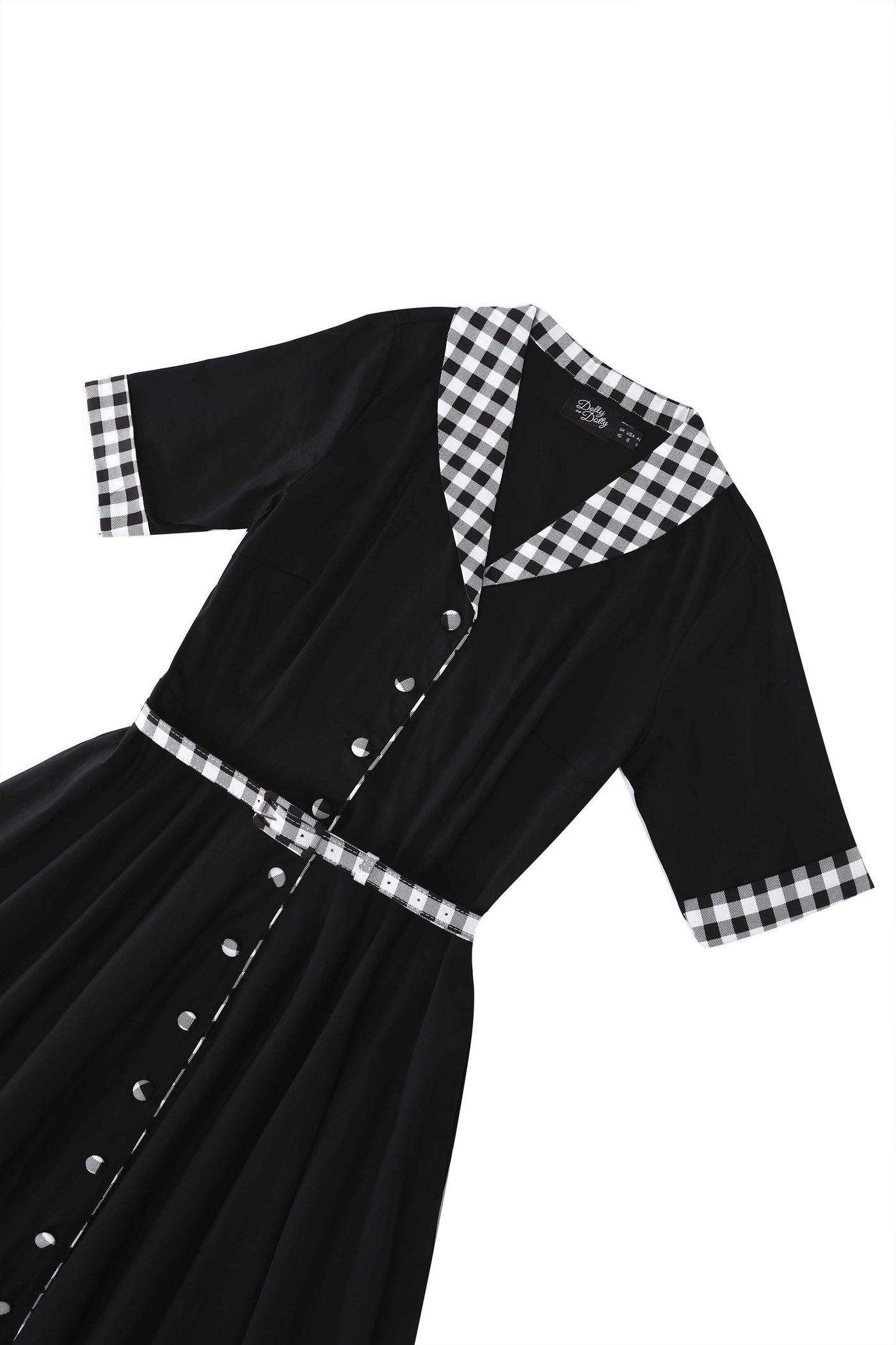 Close up view of Mollie Black Full Circle Shirt Dress With Gingham