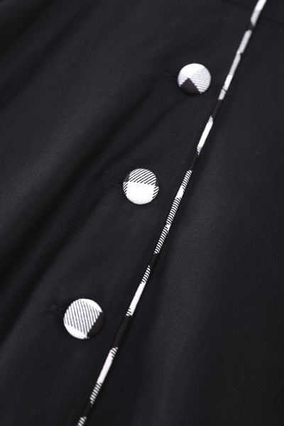 Close up view of Mollie Black Full Circle Shirt Dress With Gingham