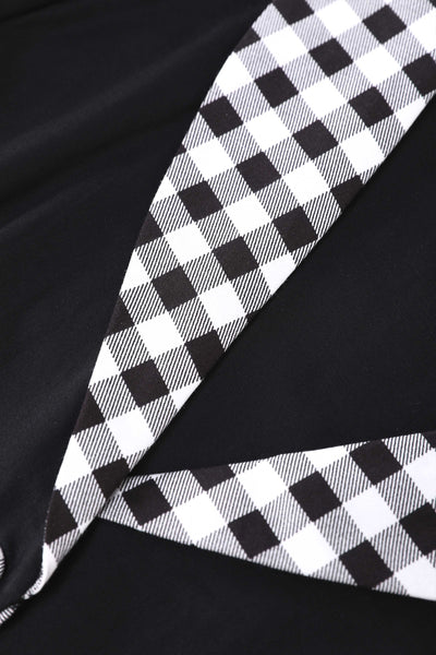 Close up view of Mollie Black Full Circle Shirt Dress With Gingham