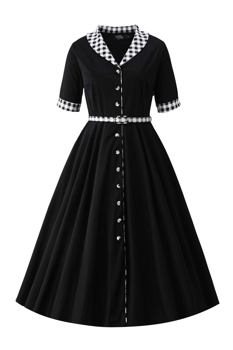 Front view of Mollie Black Full Circle Shirt Dress With Gingham