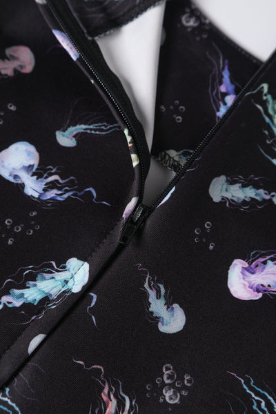 Close up view of Black Jellyfish Swing Dress