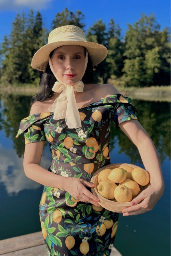 Model photo of Black Lemon Pencil Dress