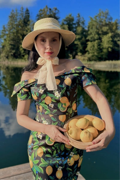 Model photo of Black Lemon Pencil Dress