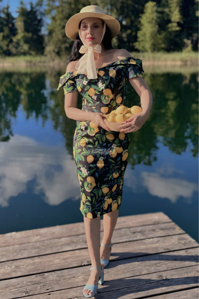 Model photo of Black Lemon Pencil Dress